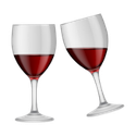 Two clinking red wine glasses icon representing specialized software for banquet hall bookings to manage ballrooms and luxury event spaces without conflicts.